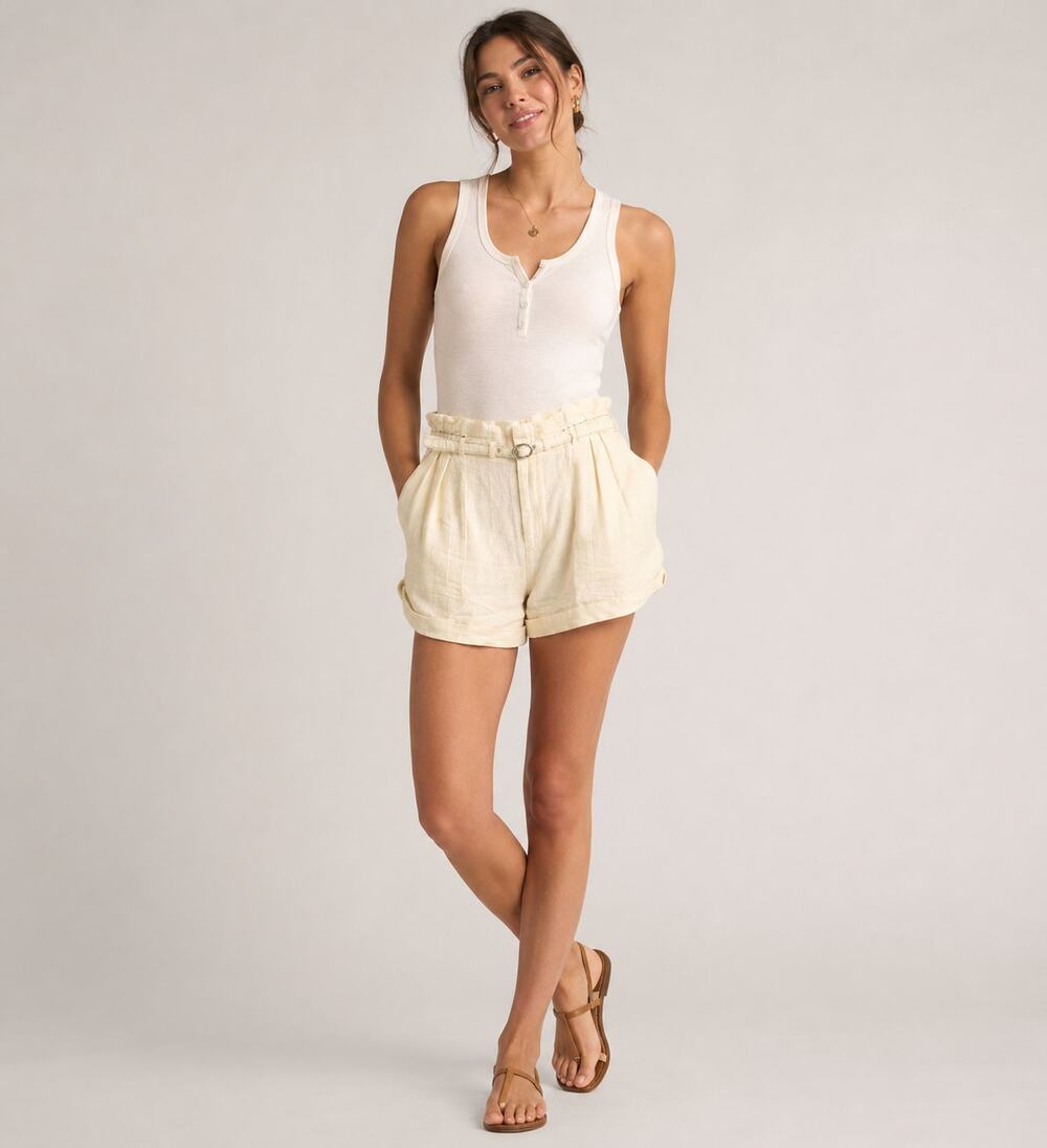 NWT Anthropologie Belted Paperbag Linen Blend Shorts Cream High Rise Size M